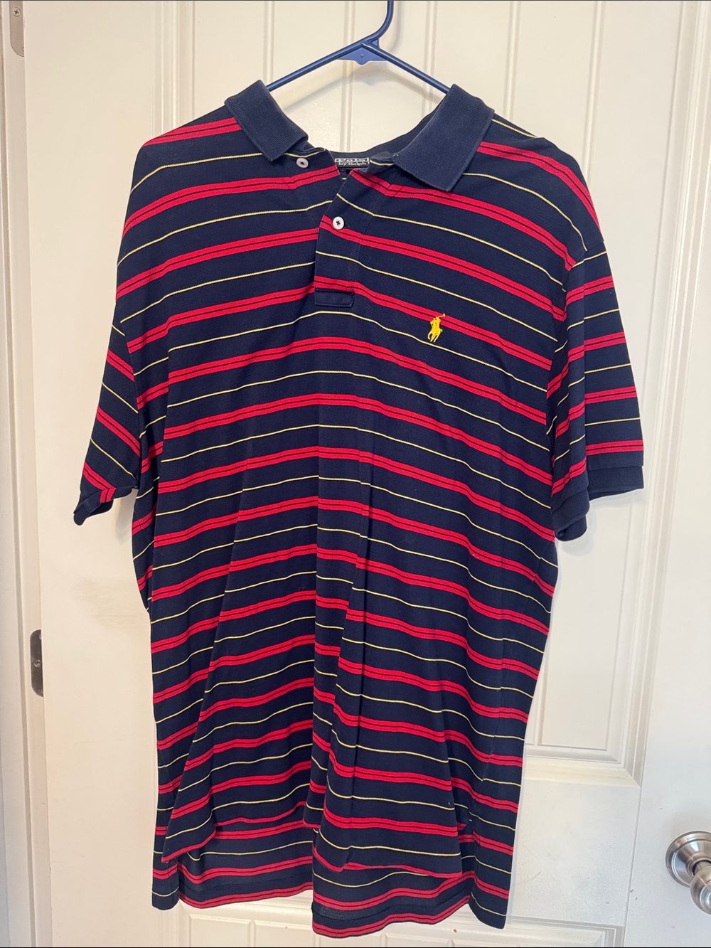 Polo by Ralph Lauren Navy Polo Shirt with Red & Yellow Stripes